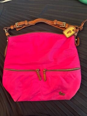 Dooney & Bourke Hot Pink Nylon Wayfarer Shoulder Bag with Leather Trim